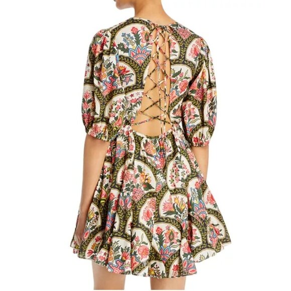 NWT Rhode Molly Lace Up Back Mini Dress in Mushroom Print Small - Picture 2 of 10